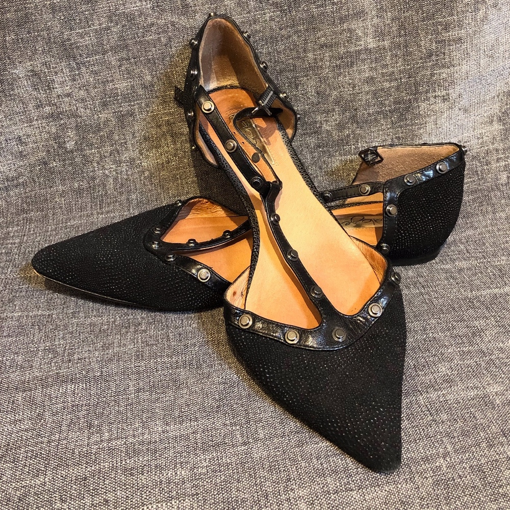 Black Studded Halogen Flats Sz 7.5